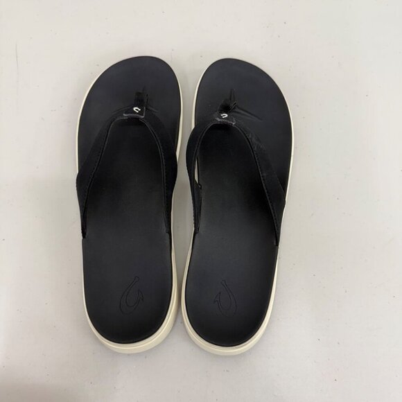 Olukai Nua Pio Black Platform Flip Flop Thong Sandals Shoes 20445-4040 Womens 10 - Picture 4 of 8